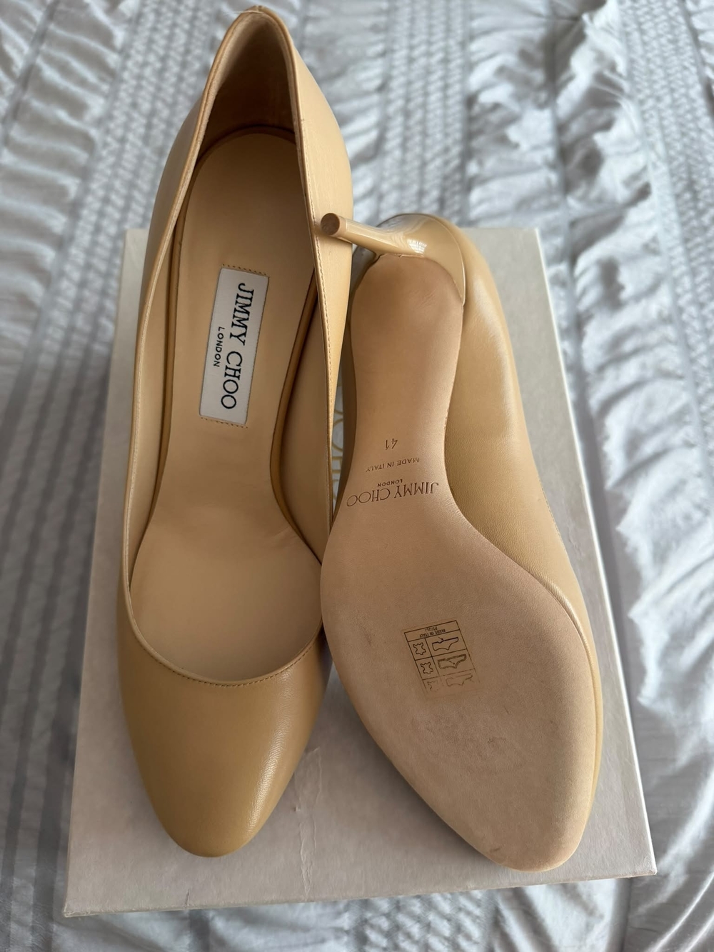 Jimmy Choo Nude Leather Pointed-Toe Pumps